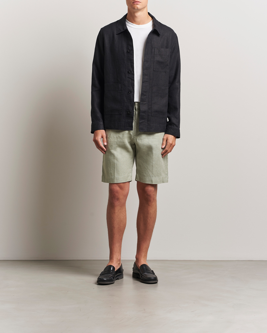 Herr | Shorts | NN07 | Billie Pleated Linen Drawstring Shorts Sage Green