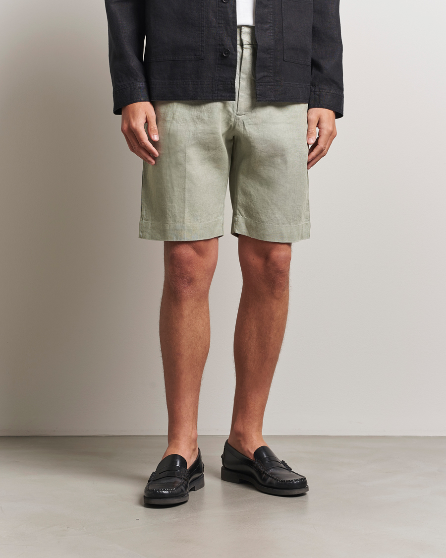 Herr | Shorts | NN07 | Billie Pleated Linen Drawstring Shorts Sage Green