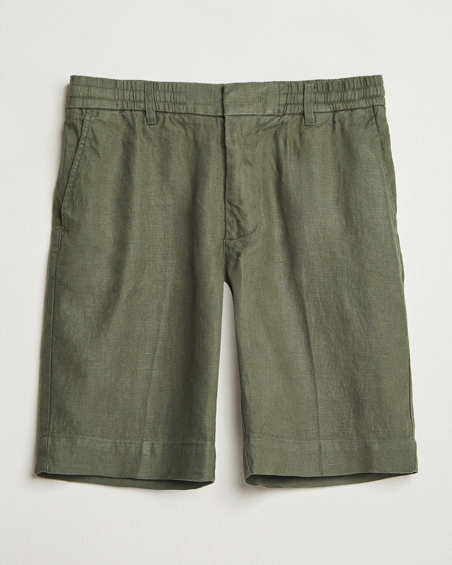Herr | Shorts | NN07 | Billie Pleated Linen Drawstring Shorts Croc Green