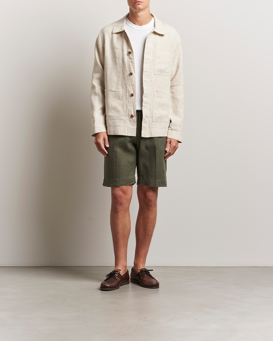 Herr | Shorts | NN07 | Billie Pleated Linen Drawstring Shorts Croc Green