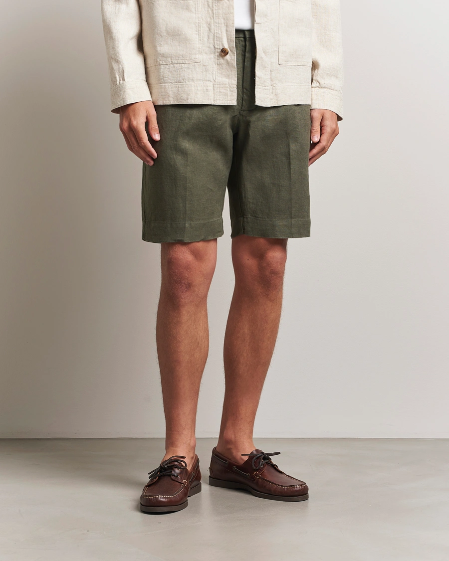 Herr | Shorts | NN07 | Billie Pleated Linen Drawstring Shorts Croc Green