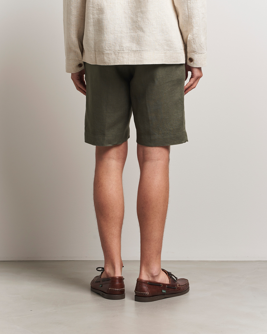 Herr | Shorts | NN07 | Billie Pleated Linen Drawstring Shorts Croc Green