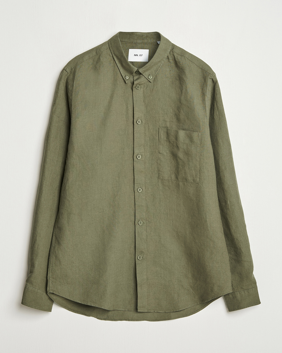 Herr | Skjortor | NN07 | Arne Linen Button Down Shirt Capers Green
