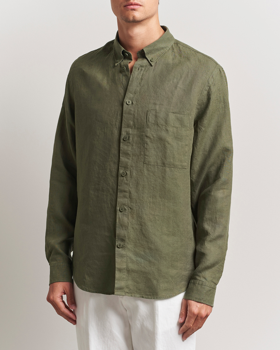 Herr | Skjortor | NN07 | Arne Linen Button Down Shirt Capers Green