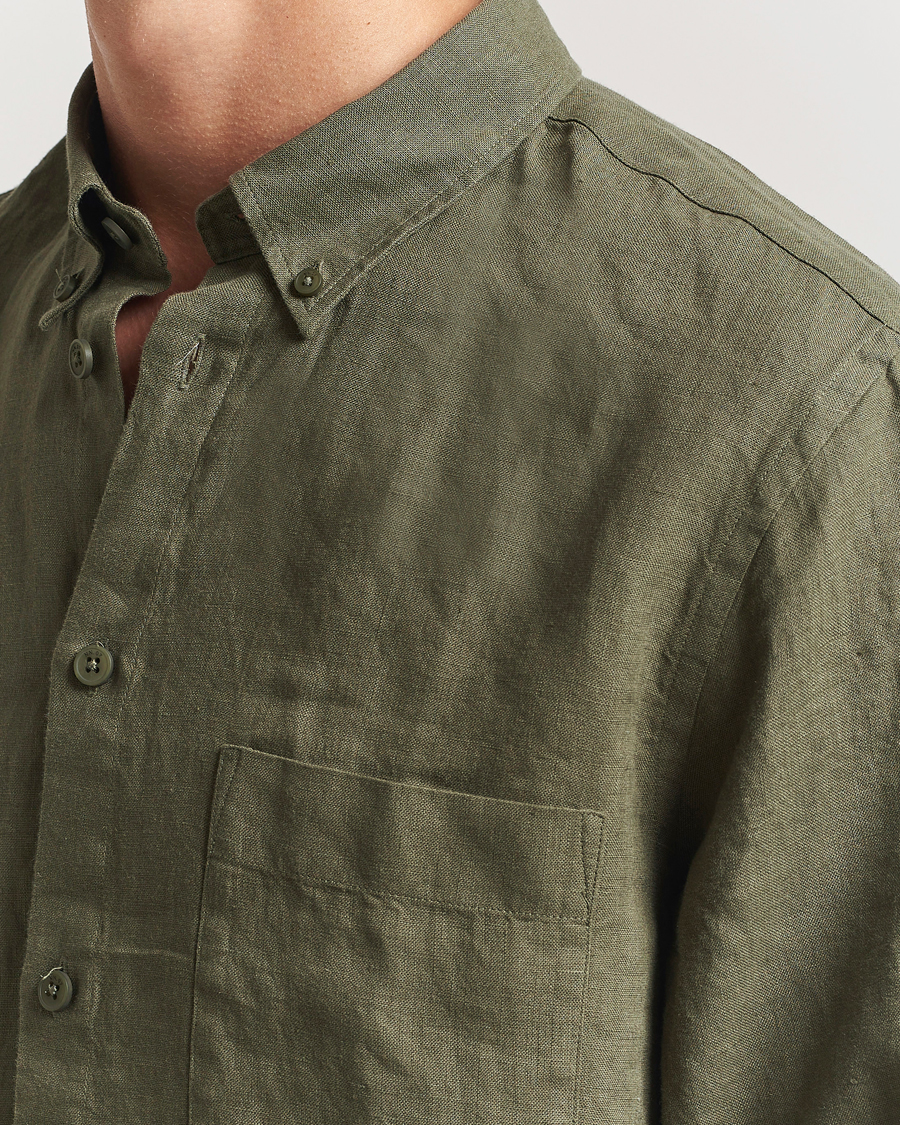 Herr | Skjortor | NN07 | Arne Linen Button Down Shirt Capers Green