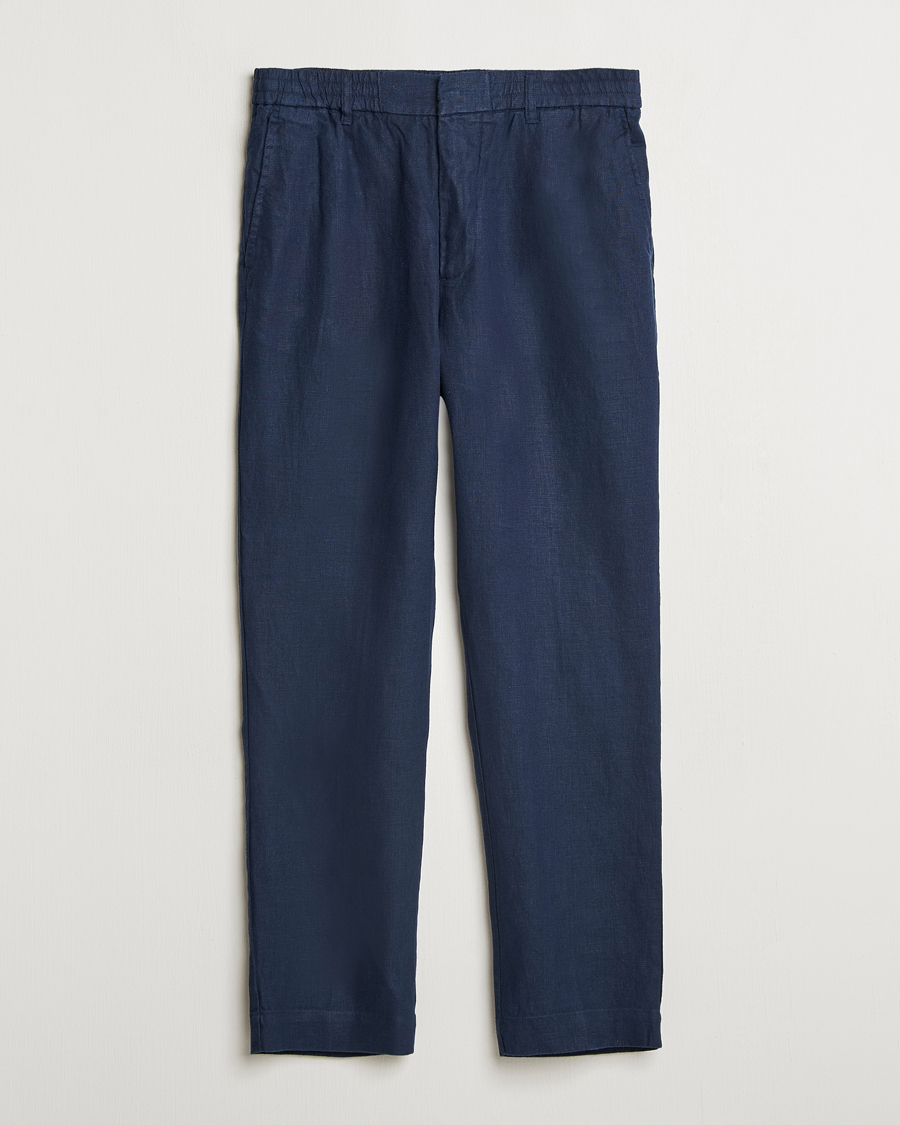 Herr | Byxor | NN07 | Billie Linen Drawstring Trousers Navy Blue