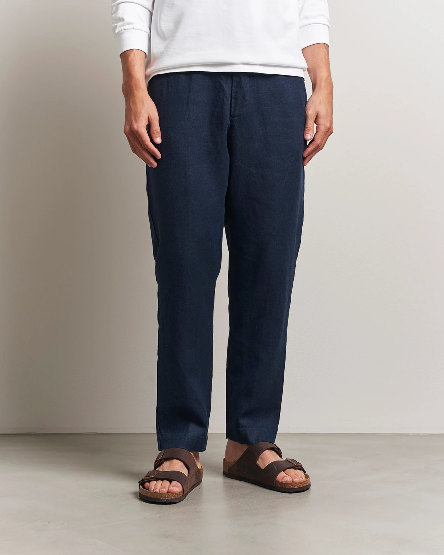 Herr | Byxor | NN07 | Billie Linen Drawstring Trousers Navy Blue