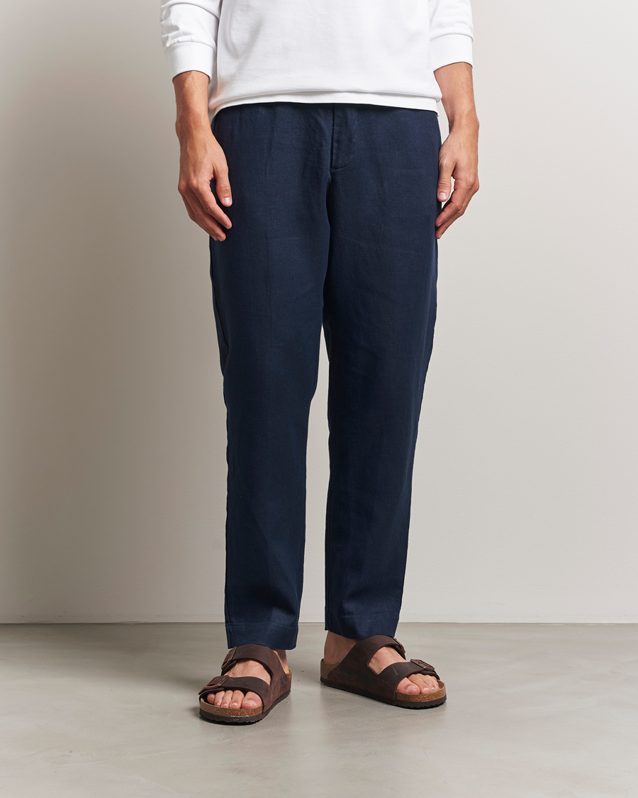 Herr | Byxor | NN07 | Billie Linen Drawstring Trousers Navy Blue