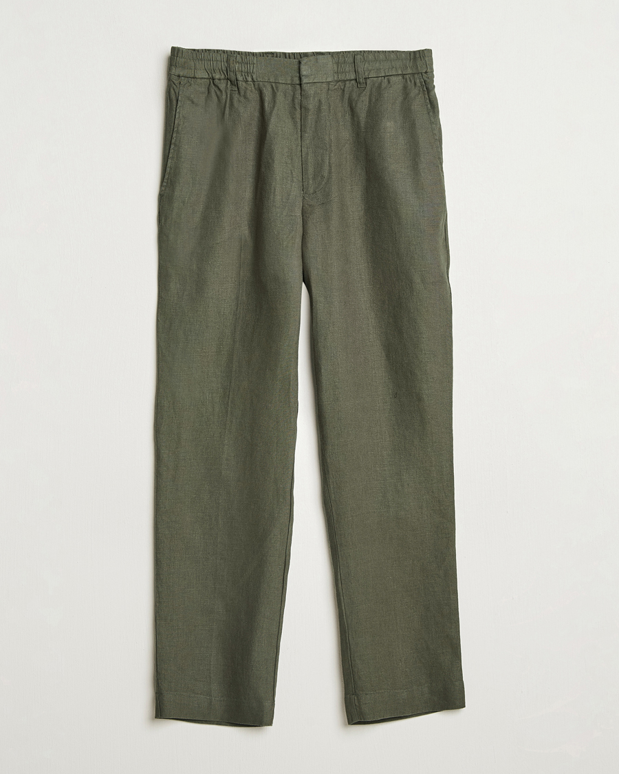 Herr | Byxor | NN07 | Billie Linen Drawstring Trousers Croc Green