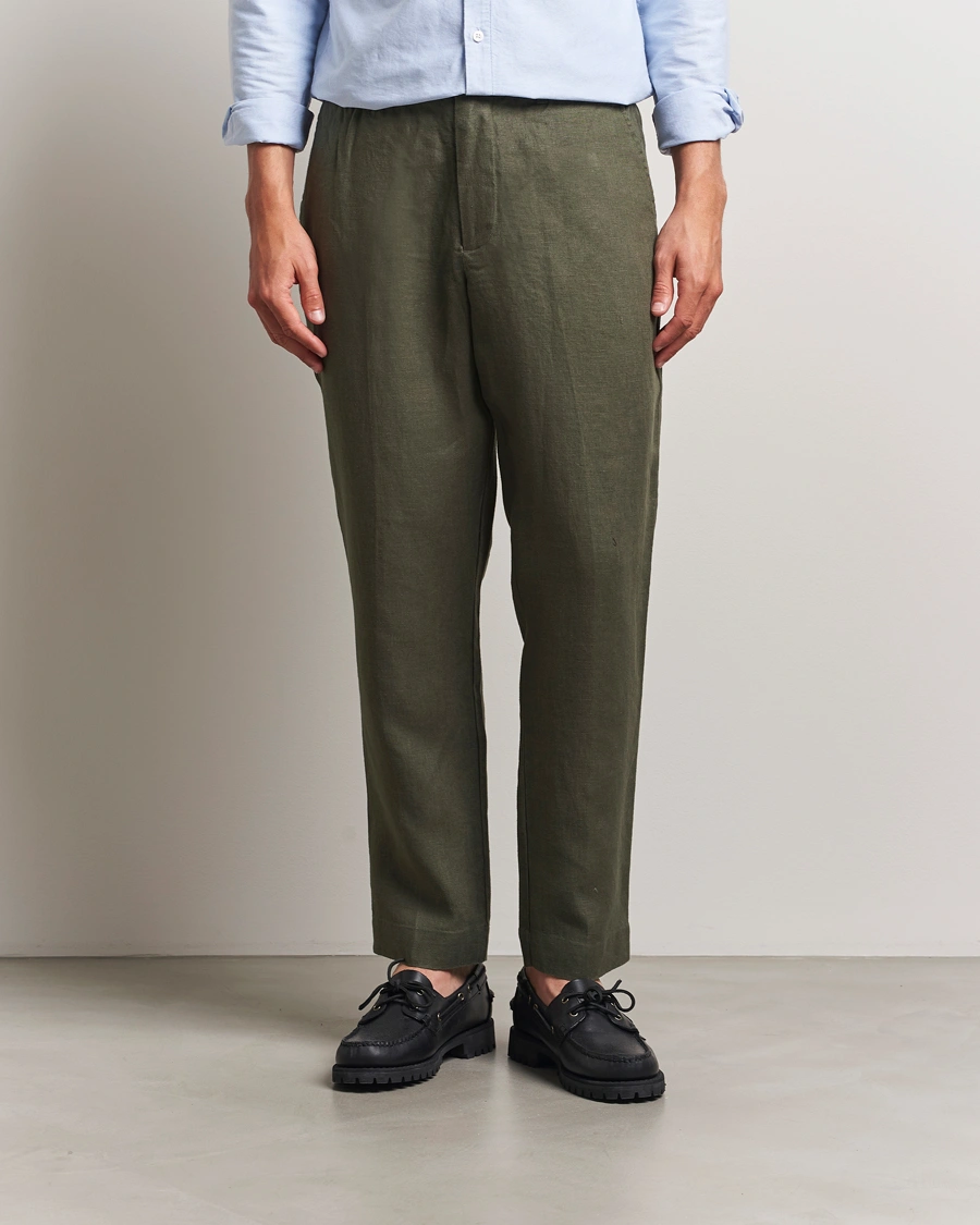 Herr | Byxor | NN07 | Billie Linen Drawstring Trousers Croc Green