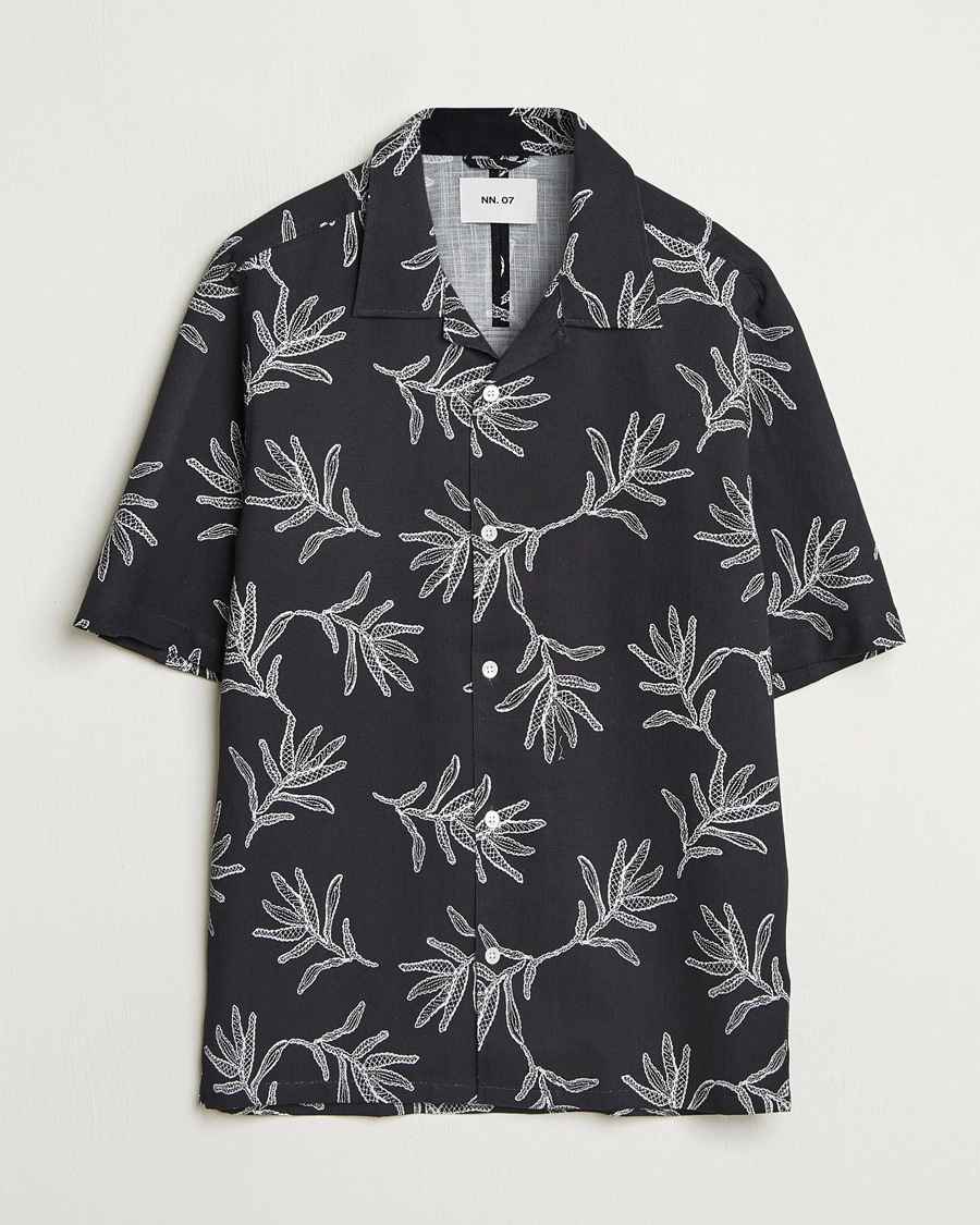 Herr | Skjortor | NN07 | Ole Printed Cotton/Lyocell Resort Shirt Black