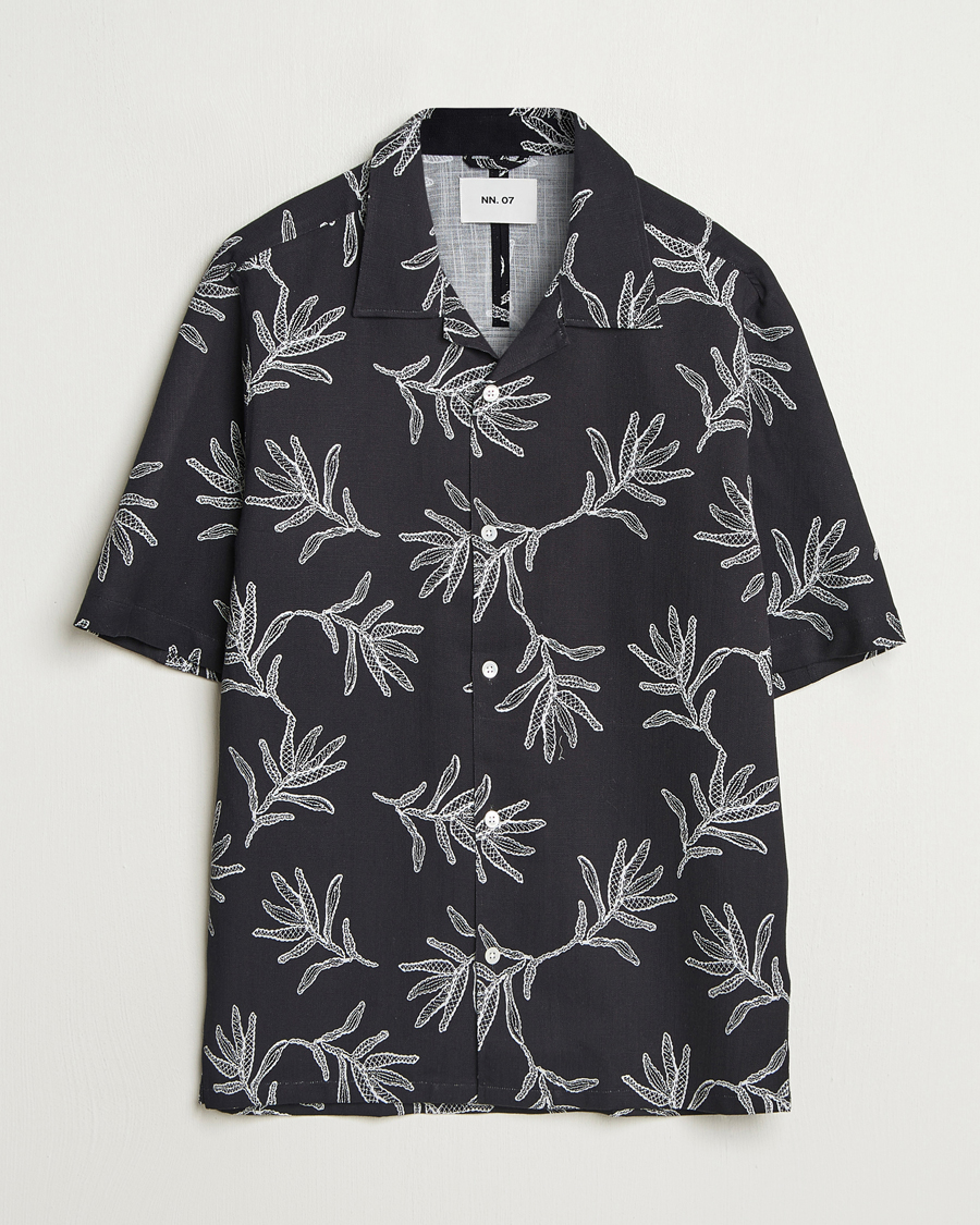 Herr | Skjortor | NN07 | Ole Printed Cotton/Lyocell Resort Shirt Black