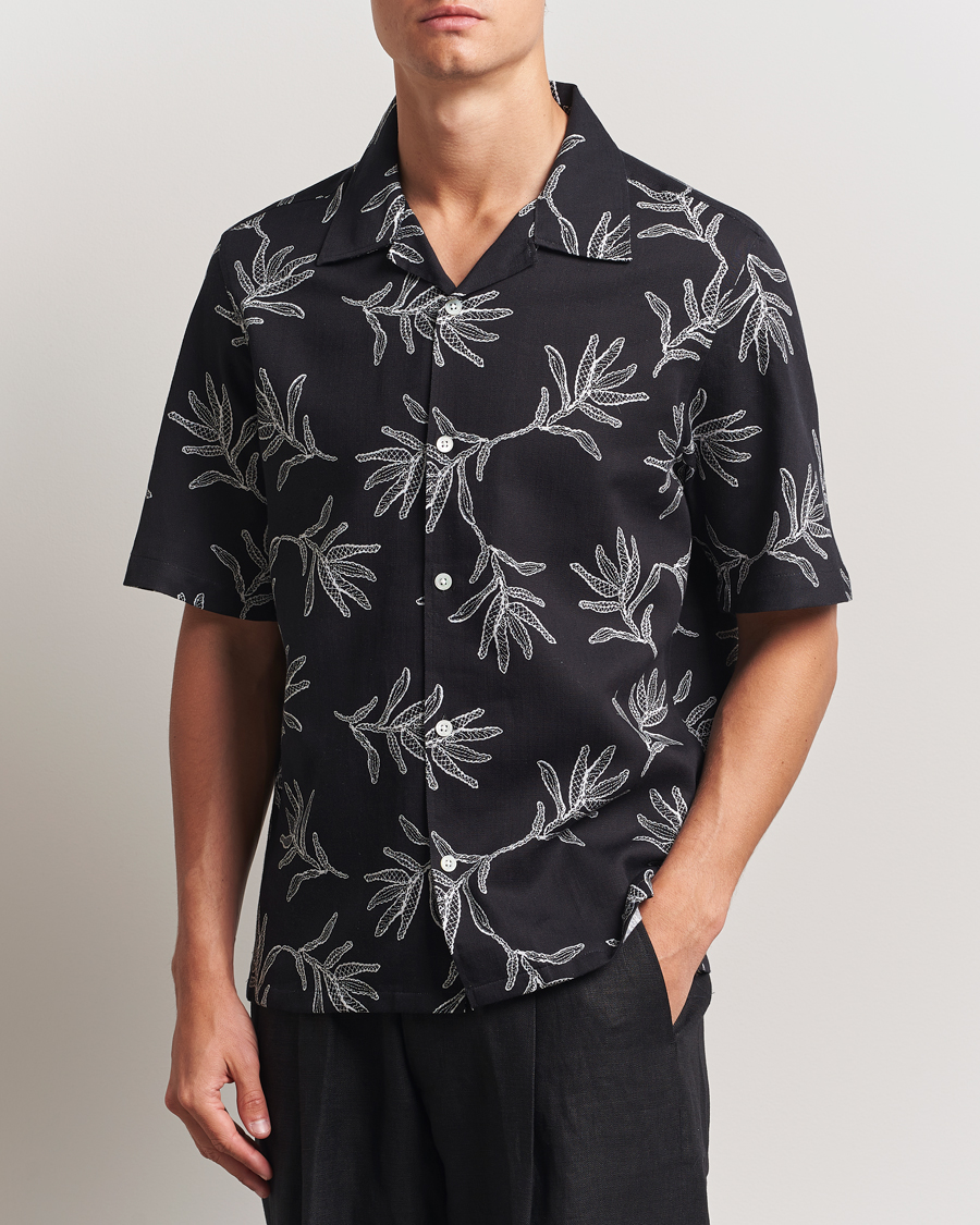 Herr | Skjortor | NN07 | Ole Printed Cotton/Lyocell Resort Shirt Black