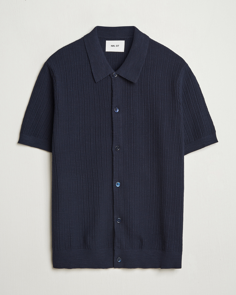 Herr | Skjortor | NN07 | Nolan Knitted Short Sleeve Shirt Navy Blue