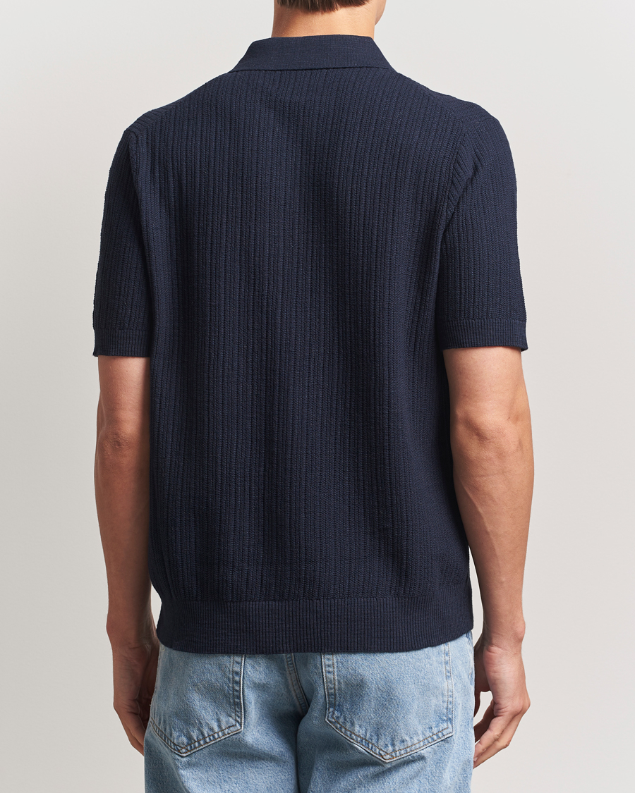Herr | Skjortor | NN07 | Nolan Knitted Short Sleeve Shirt Navy Blue