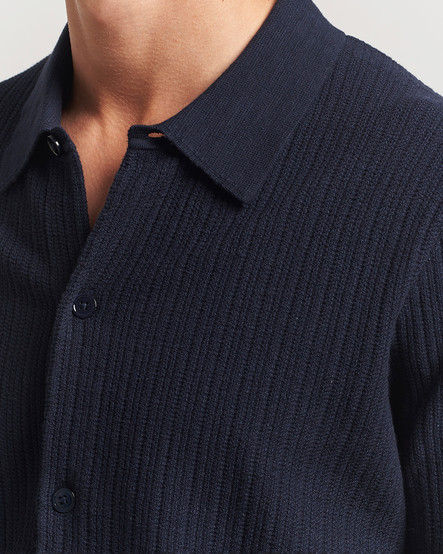 Herr | Skjortor | NN07 | Nolan Knitted Short Sleeve Shirt Navy Blue
