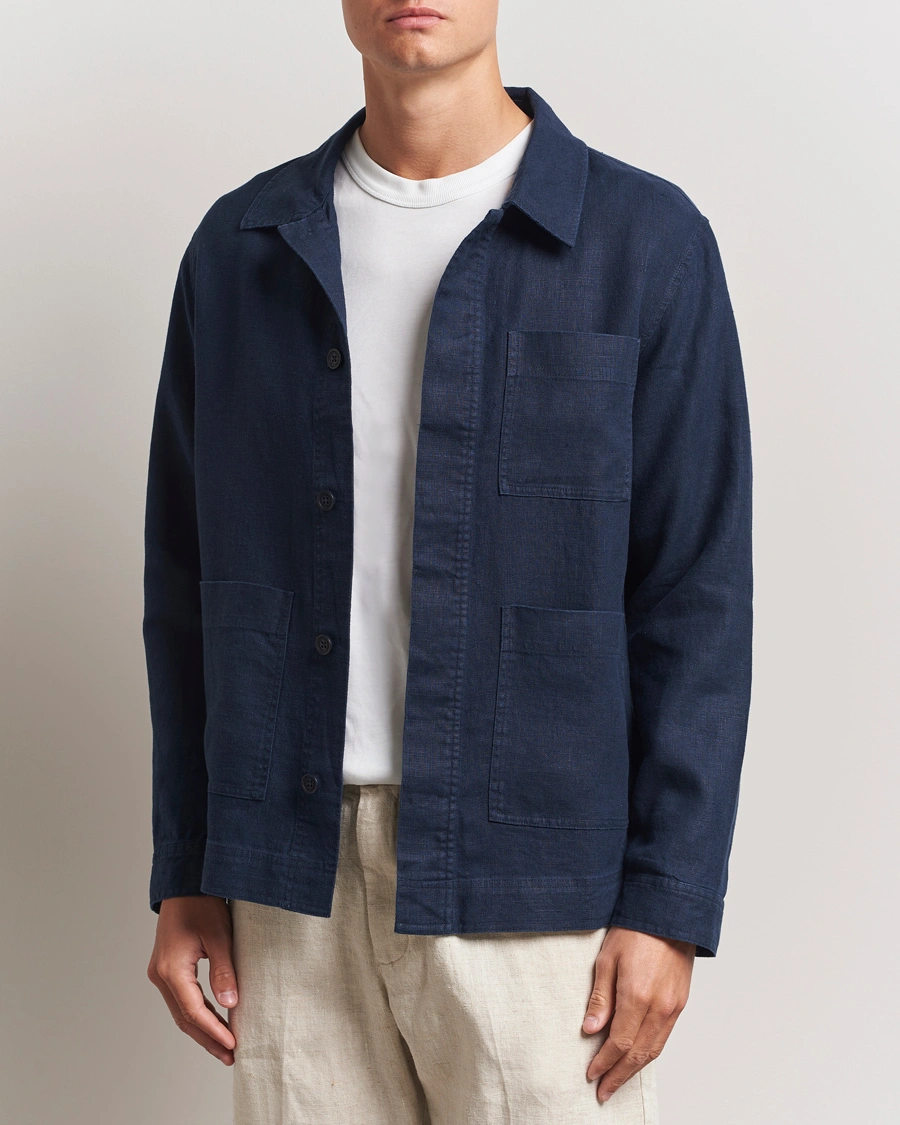 Herr | Skjortor | NN07 | Olav Linen Overshirt Navy Blue