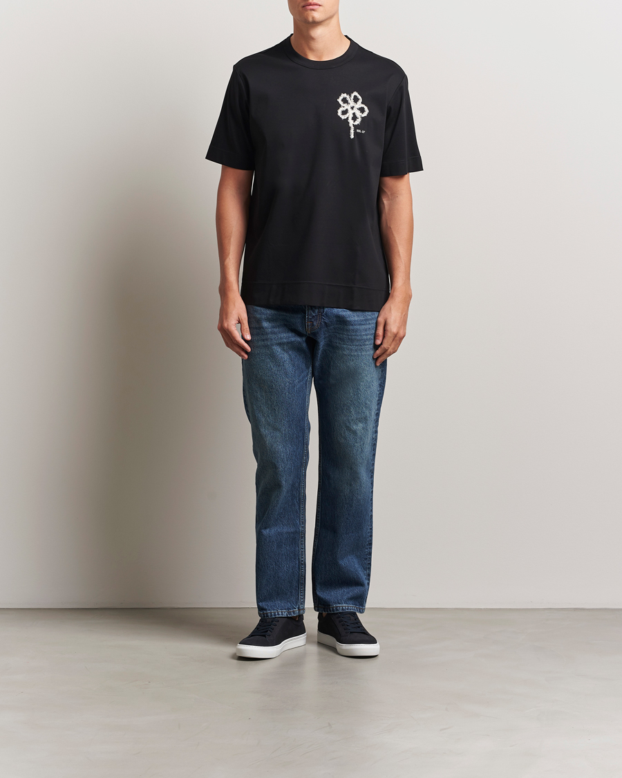 Herr | T-Shirts | NN07 | Pedro Embroidered Flower T-Shirt Black