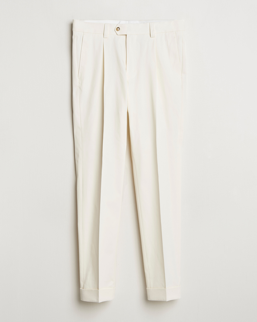 Herr | Byxor | Tiger of Sweden | Tenuta Pleated Cotton Trousers Soft White