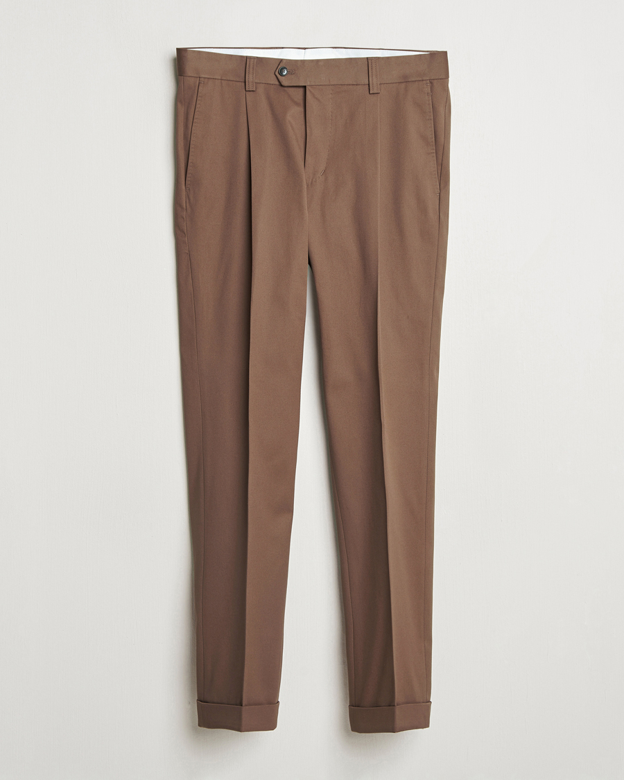 Herr | Byxor | Tiger of Sweden | Tenuta Pleated Cotton Trousers Warm Brown