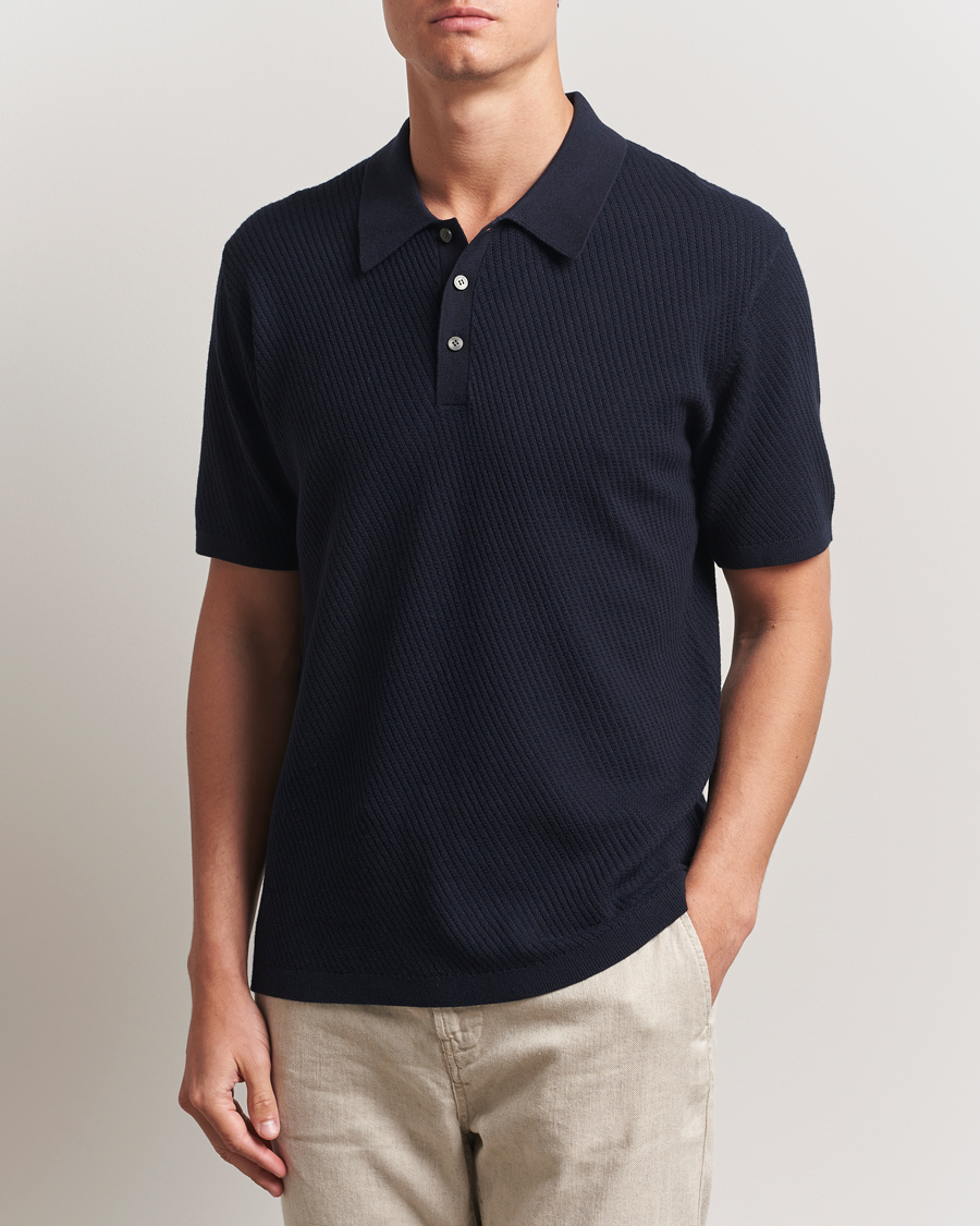 Herr | Pikéer | Tiger of Sweden | Reid Structured Knitted Polo Bruised Blue