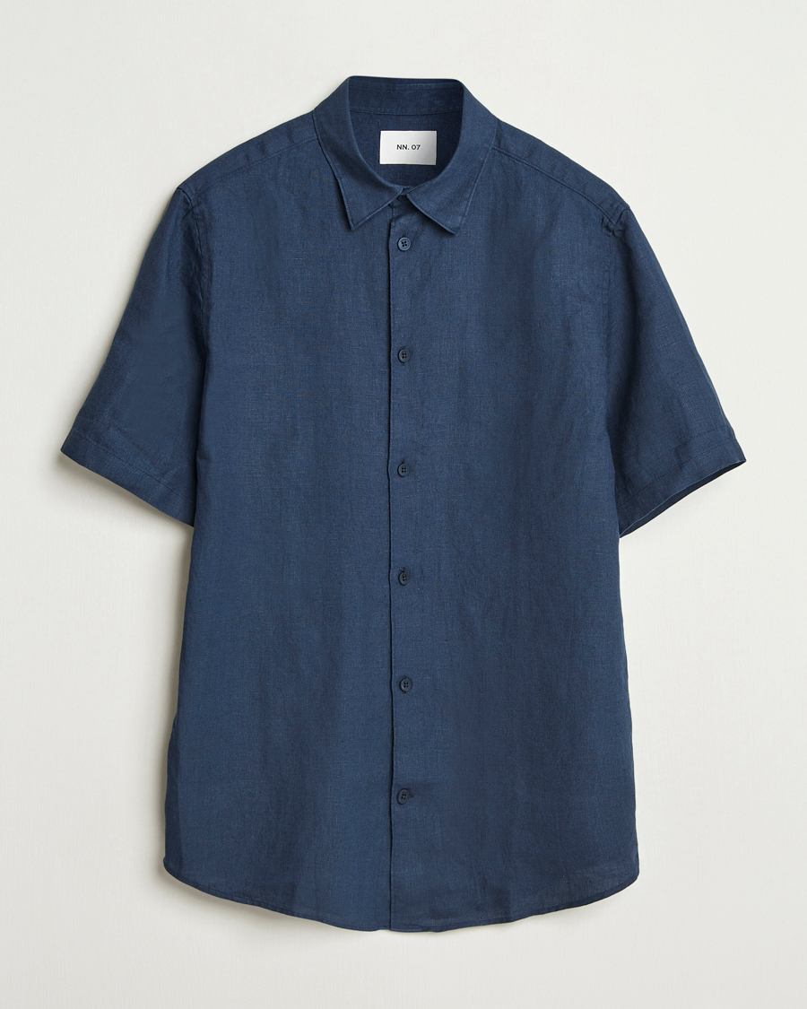 Herr | Skjortor | NN07 | Enzo Linen Short Sleeve Shirt Navy Blue
