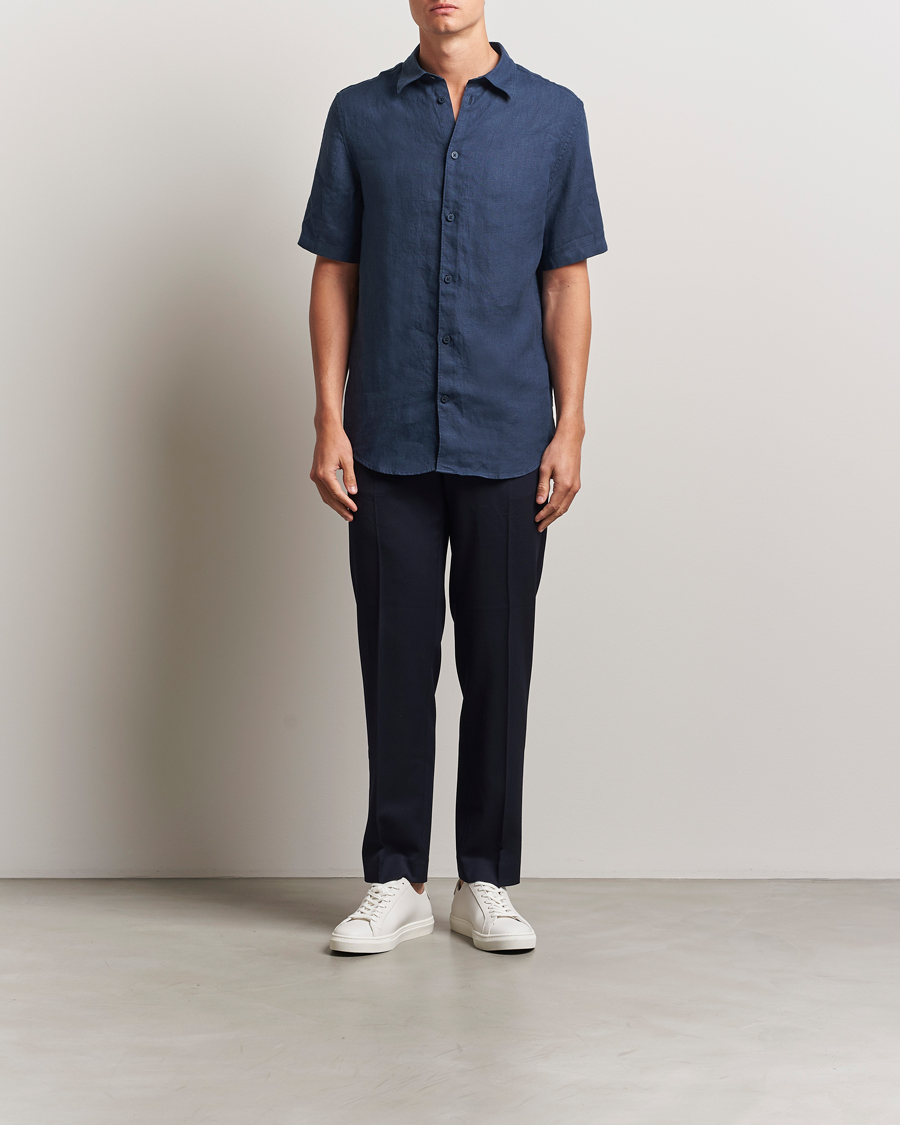Herr | Skjortor | NN07 | Enzo Linen Short Sleeve Shirt Navy Blue