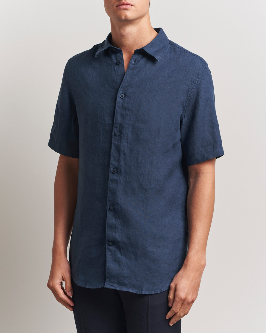Herr | Skjortor | NN07 | Enzo Linen Short Sleeve Shirt Navy Blue