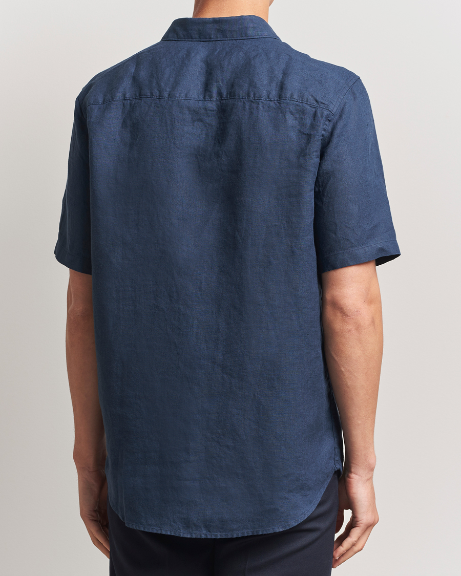 Herr | Skjortor | NN07 | Enzo Linen Short Sleeve Shirt Navy Blue