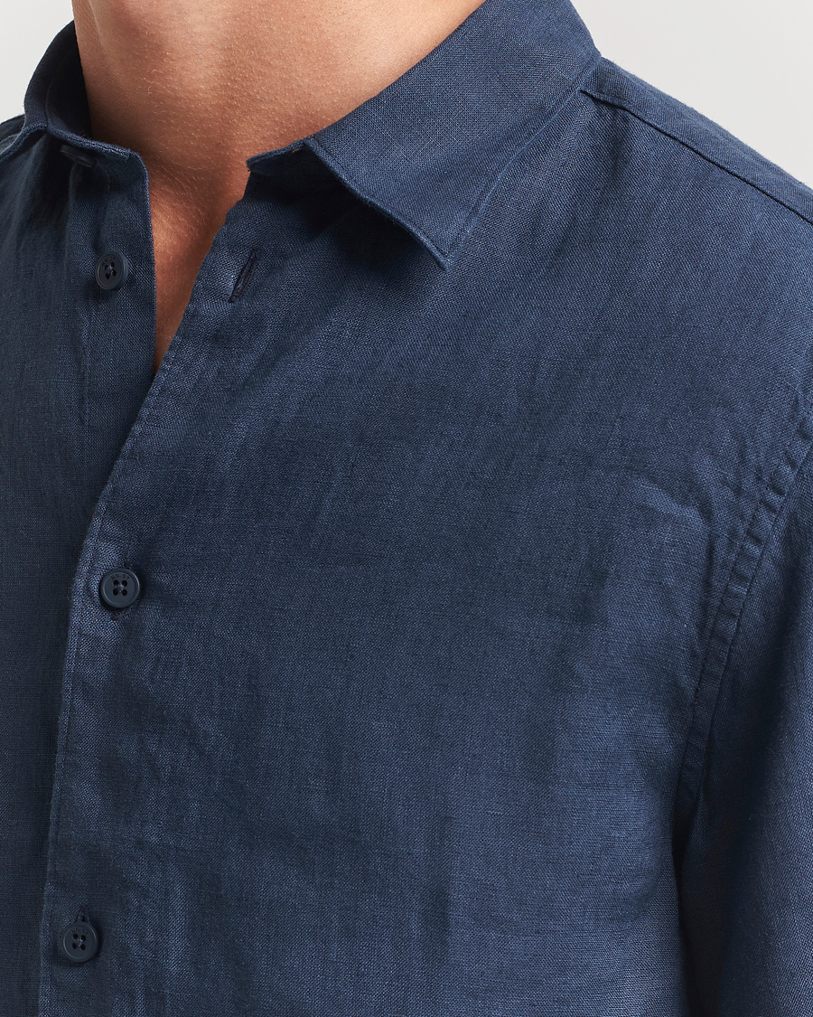Herr | Skjortor | NN07 | Enzo Linen Short Sleeve Shirt Navy Blue