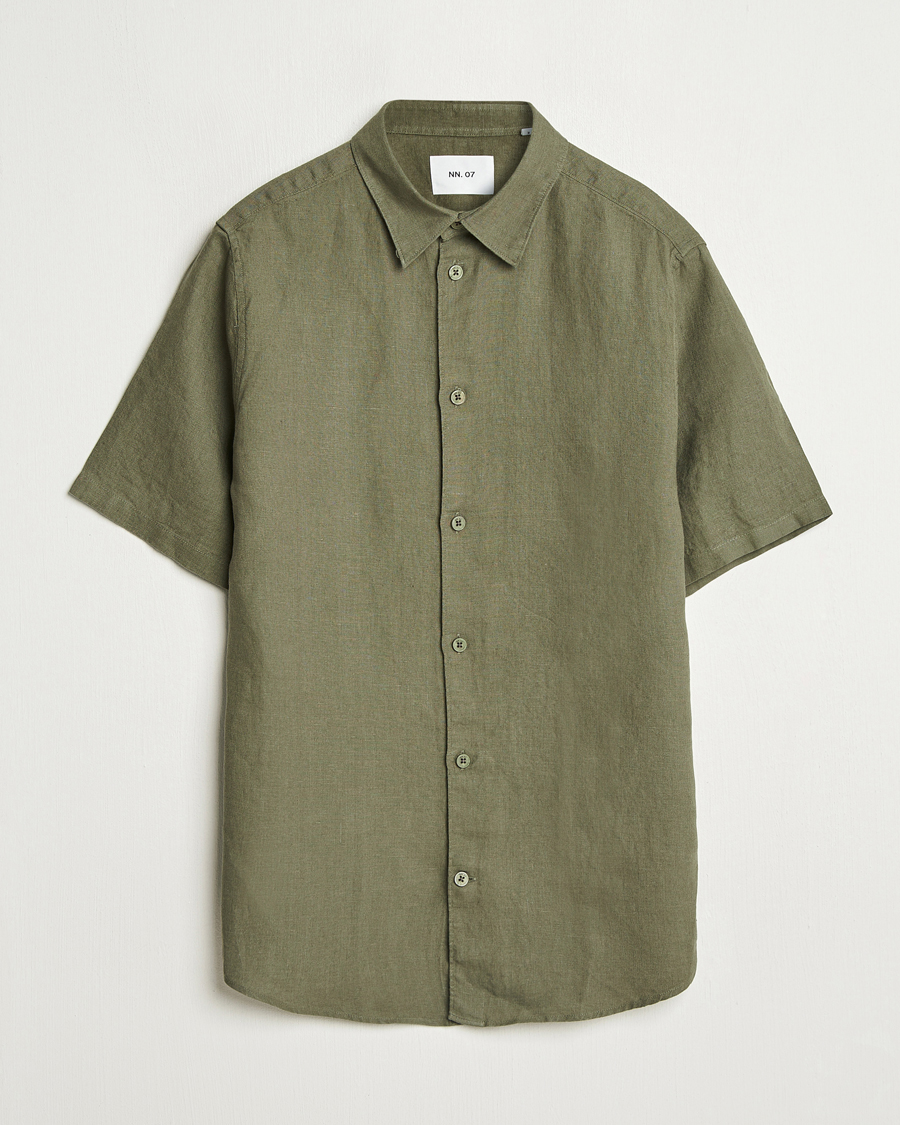 Herr | Skjortor | NN07 | Enzo Linen Short Sleeve Shirt Capers Green