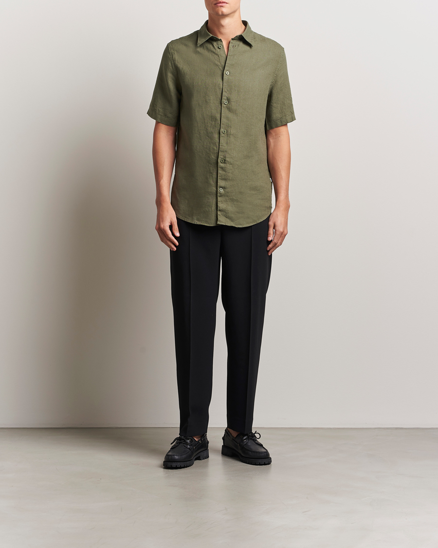 Herr | Skjortor | NN07 | Enzo Linen Short Sleeve Shirt Capers Green