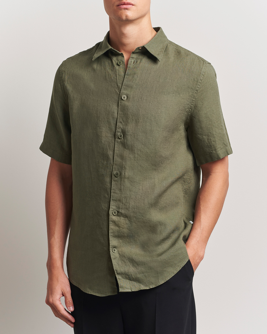 Herr | Skjortor | NN07 | Enzo Linen Short Sleeve Shirt Capers Green