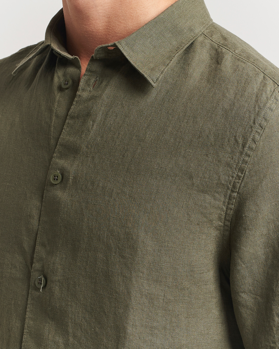 Herr | Skjortor | NN07 | Enzo Linen Short Sleeve Shirt Capers Green