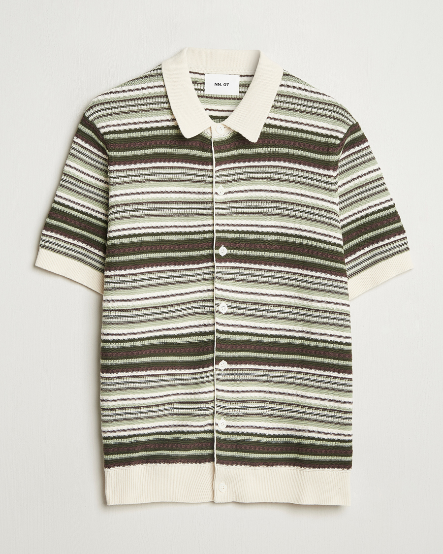 Herr | Skjortor | NN07 | Nolan Knitted Striped Short Sleeve Shirt Multi