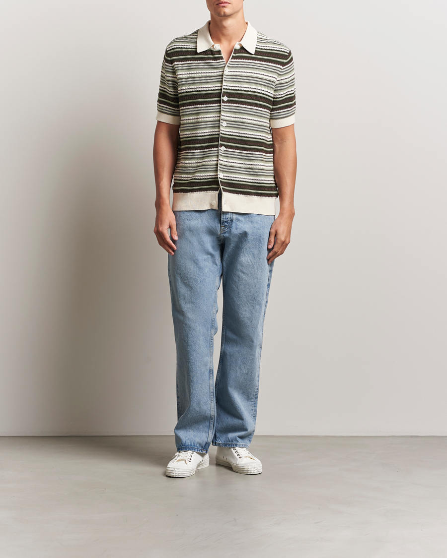 Herr | Skjortor | NN07 | Nolan Knitted Striped Short Sleeve Shirt Multi