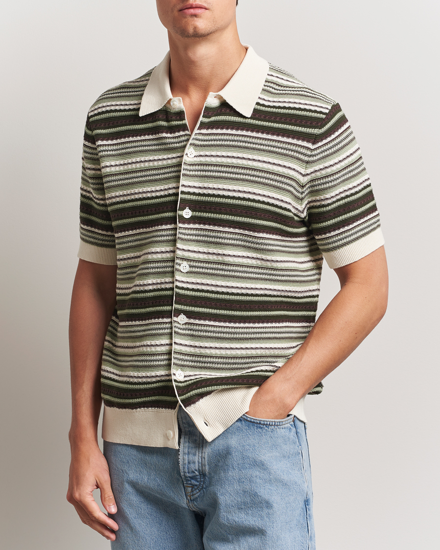 Herr | Skjortor | NN07 | Nolan Knitted Striped Short Sleeve Shirt Multi