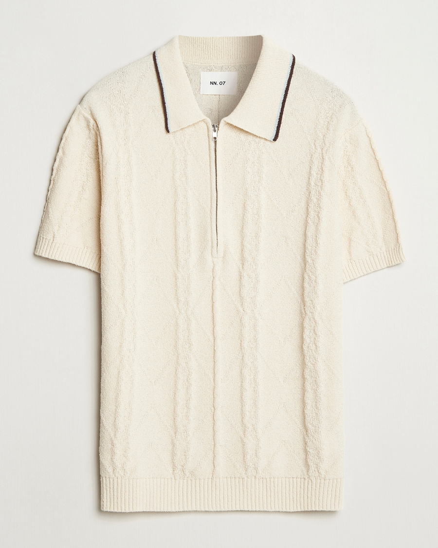 Herr | Pikéer | NN07 | Gustav Bouclé Half Zip Polo Ivory