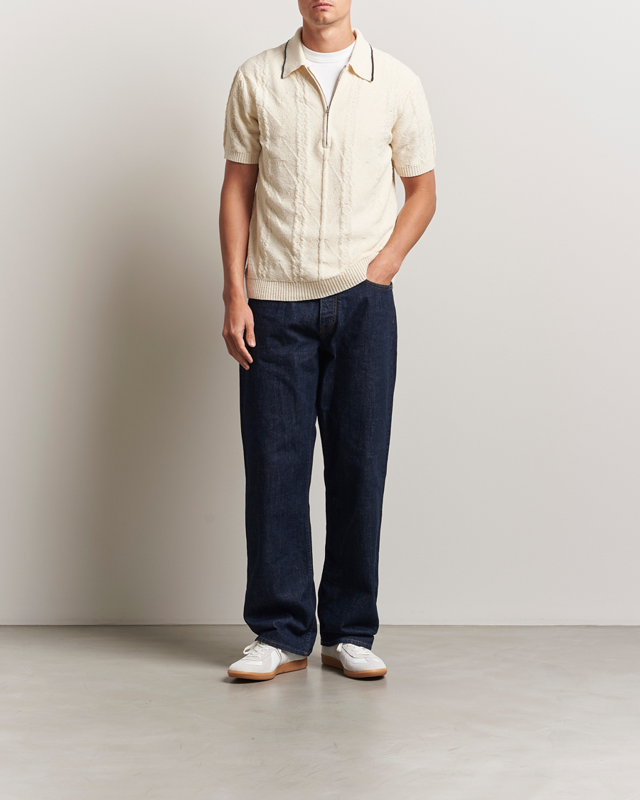 Herr | Pikéer | NN07 | Gustav Bouclé Half Zip Polo Ivory