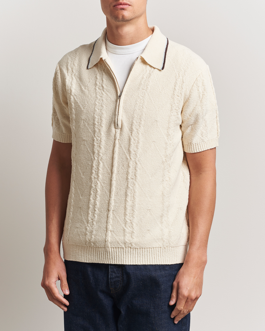 Herr | Pikéer | NN07 | Gustav Bouclé Half Zip Polo Ivory