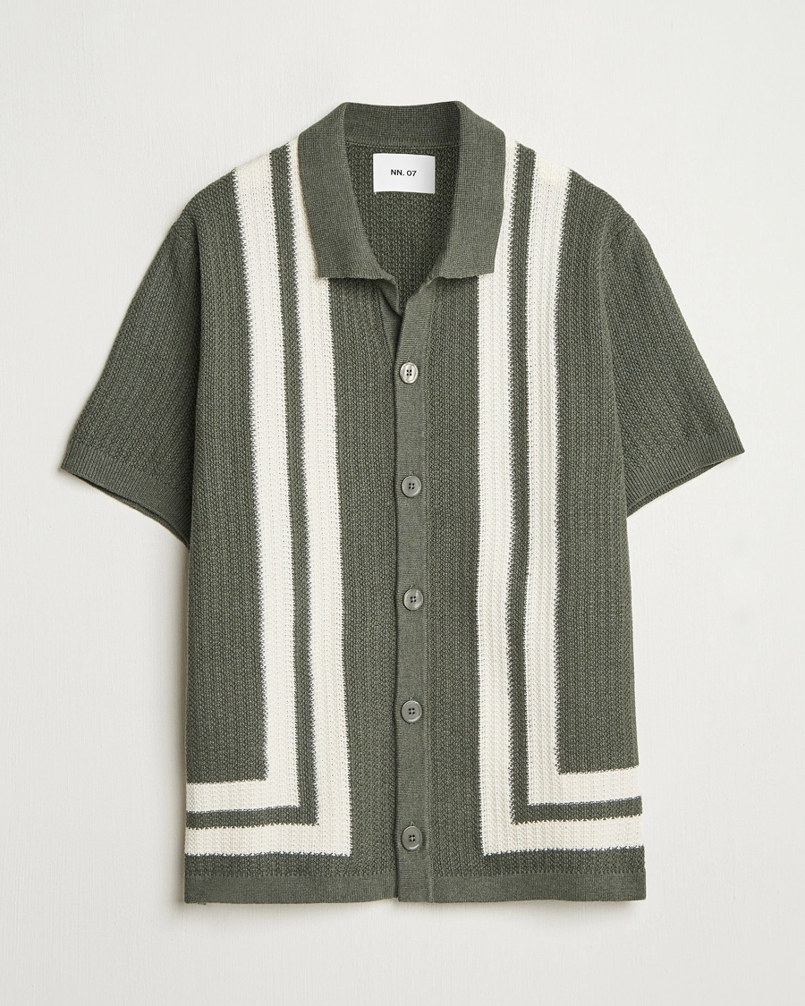 Herr | Skjortor | NN07 | Ares Knitted Short Sleeve Shirt Croc Green