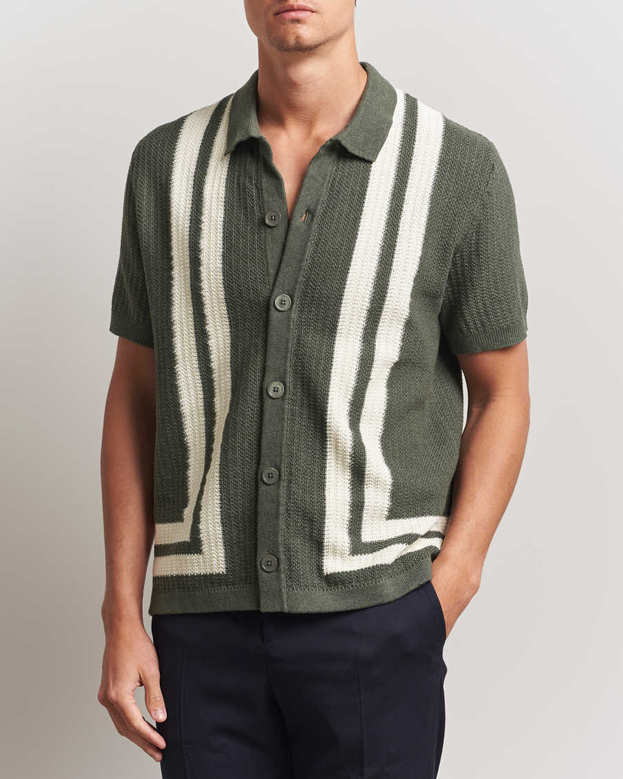 Herr | Skjortor | NN07 | Ares Knitted Short Sleeve Shirt Croc Green