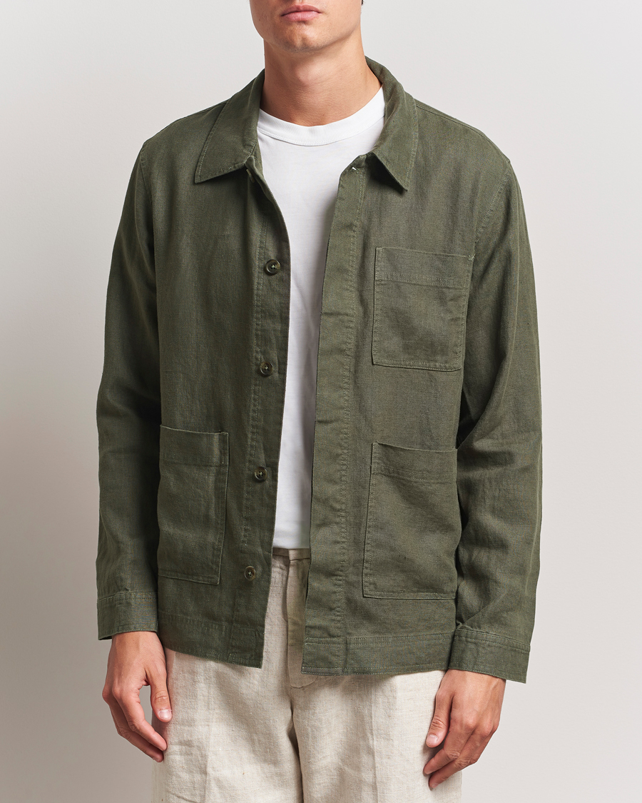 Herr | Skjortor | NN07 | Olav Linen Overshirt Croc Green