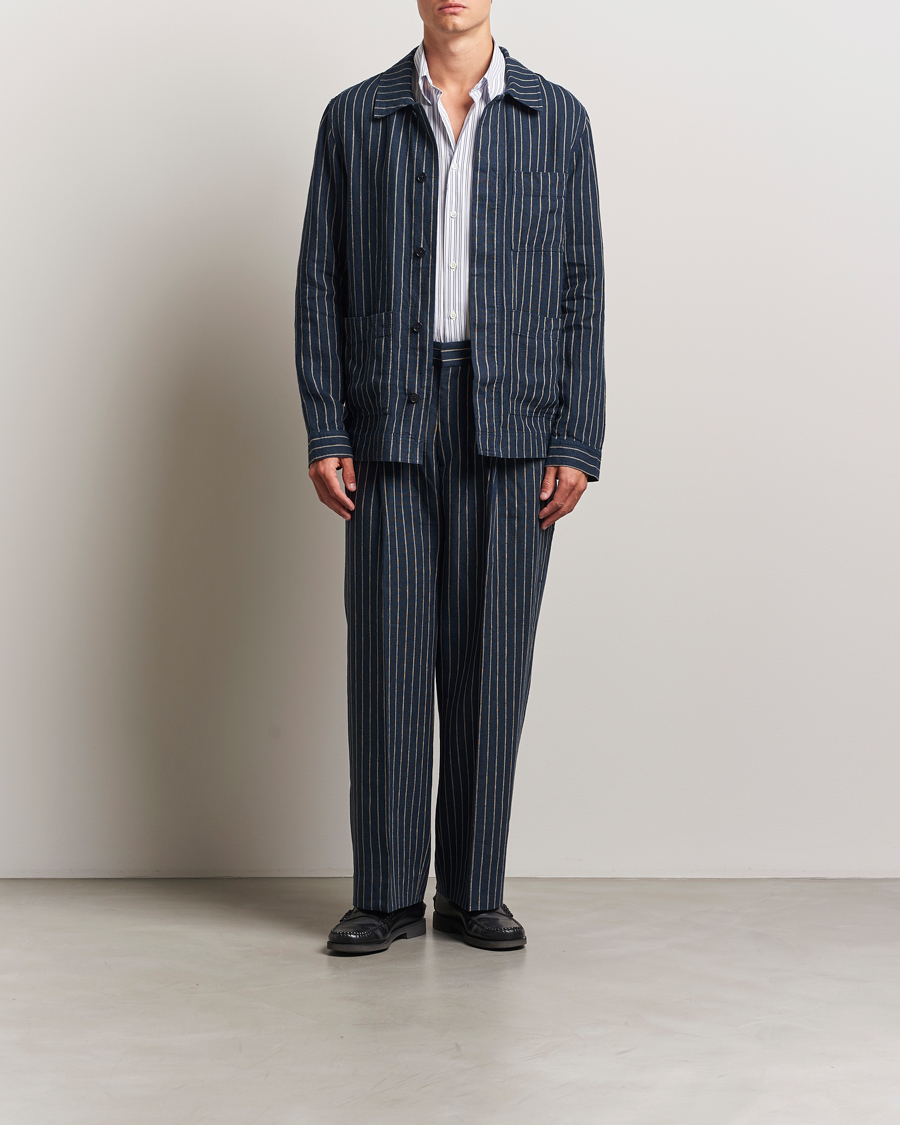 Herr | Skjortor | NN07 | Olav Linen Pinstriped Overshirt Navy Blue