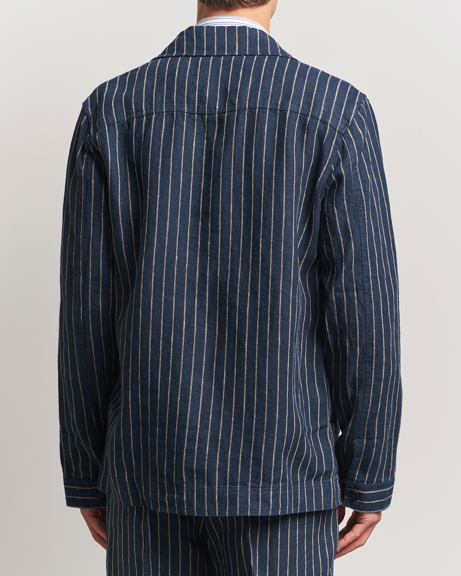 Herr | Skjortor | NN07 | Olav Linen Pinstriped Overshirt Navy Blue