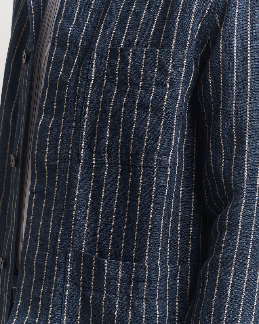 Herr | Skjortor | NN07 | Olav Linen Pinstriped Overshirt Navy Blue