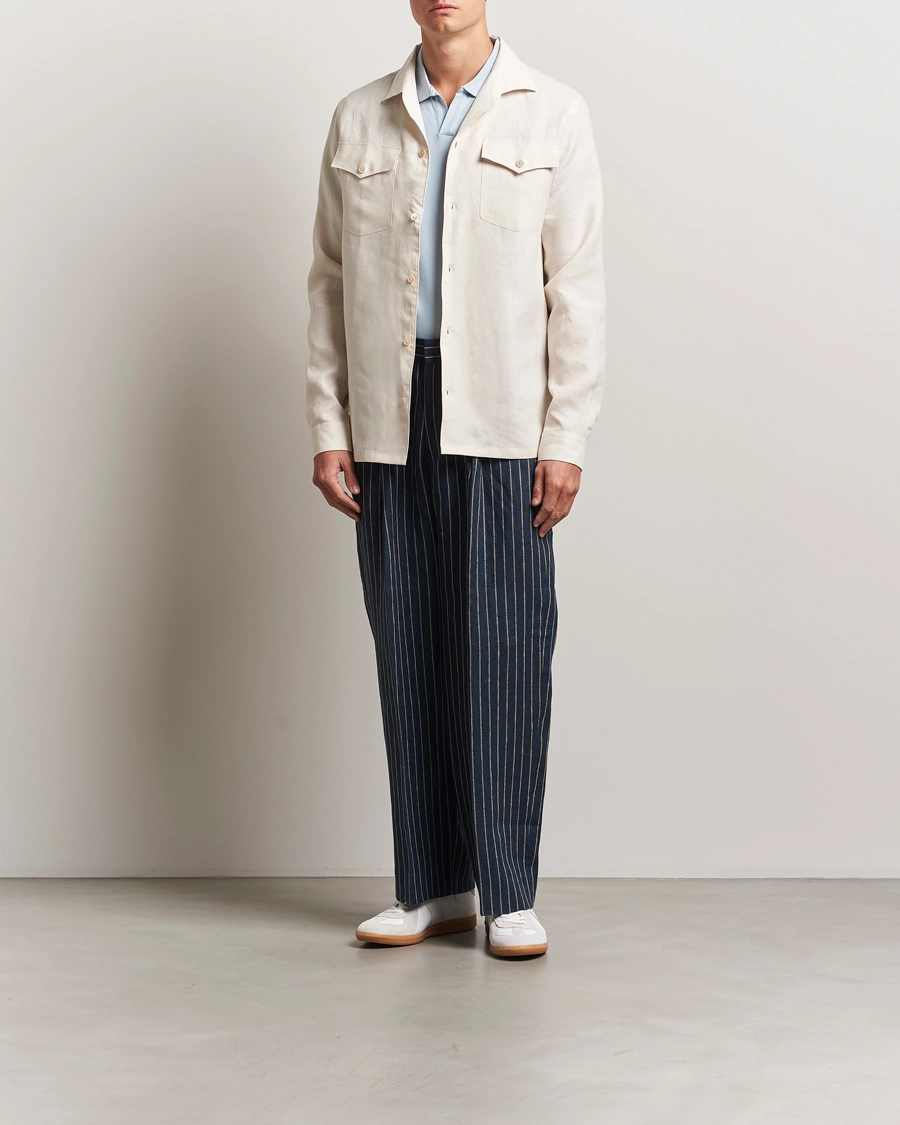 Herr | Byxor | NN07 | Kay Linen Pinstriped Trousers Navy Blue