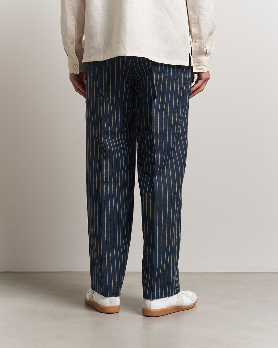 Herr | Byxor | NN07 | Kay Linen Pinstriped Trousers Navy Blue