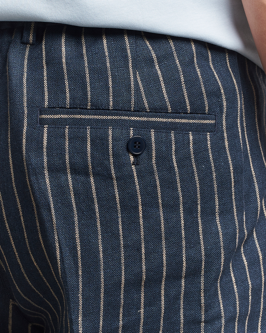 Herr | Byxor | NN07 | Kay Linen Pinstriped Trousers Navy Blue