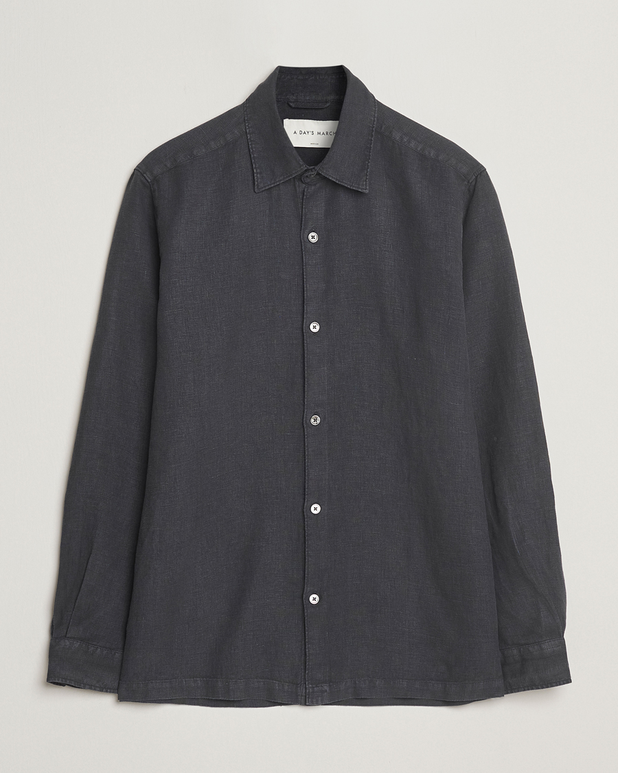 Herr | Skjortor | A Day's March | Clean Cut Linen Shirt Off Black